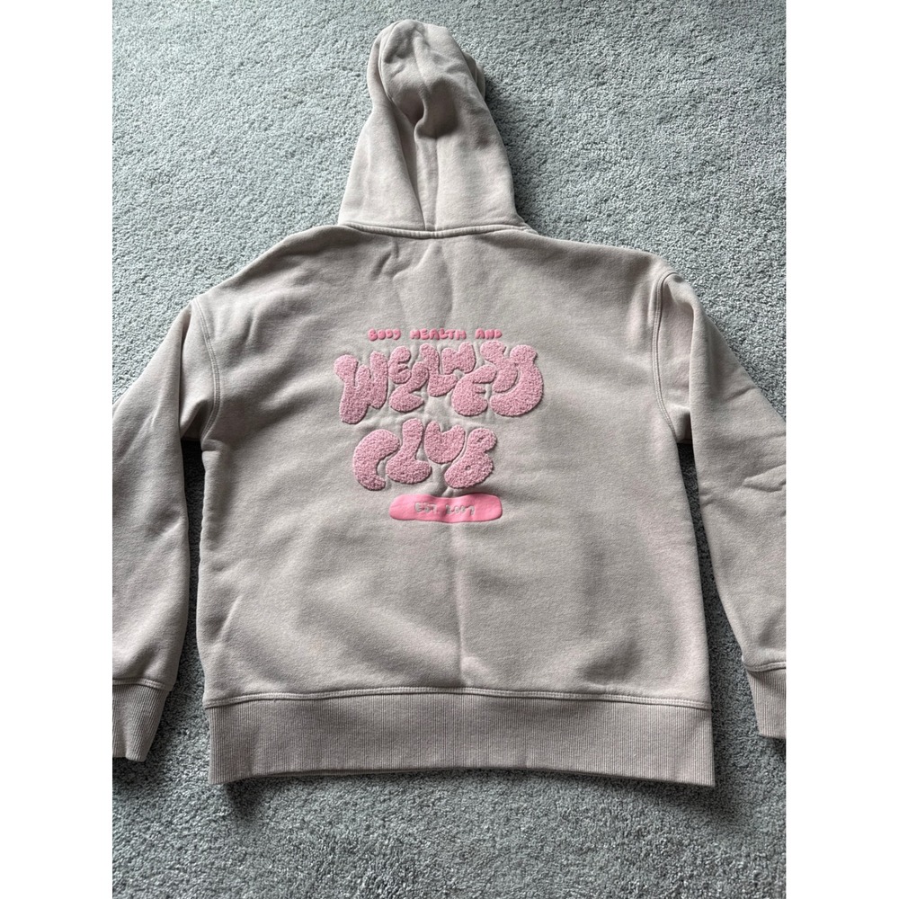 Cotton On Body Wellness Club Hoodie Tan Pink Chenille Patch Pullover Small